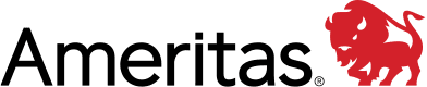 Ameritas logo featuring the word Ameritas in black text with a red outline illustration of a buffalo on the right side.
